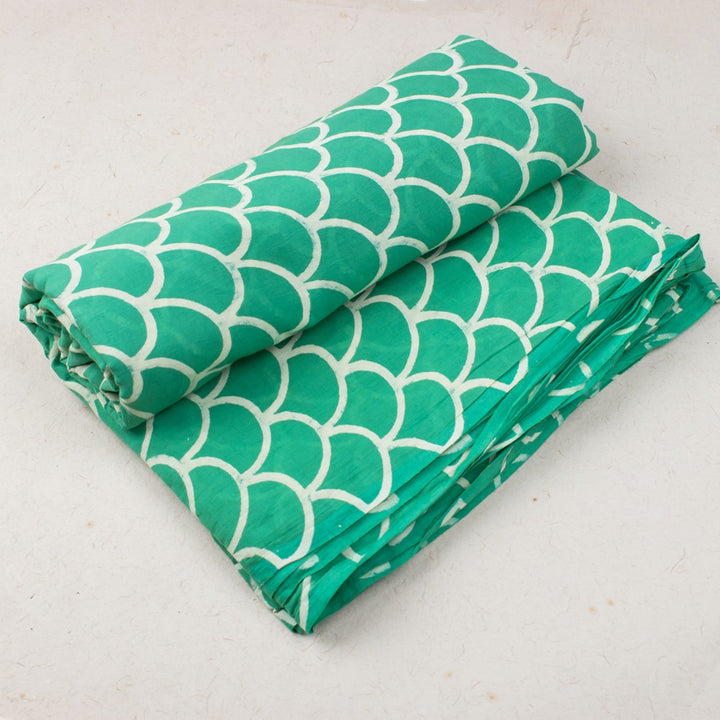 Classy Hand Block Printed Cotton Multi Floral Green Fabric Pattern