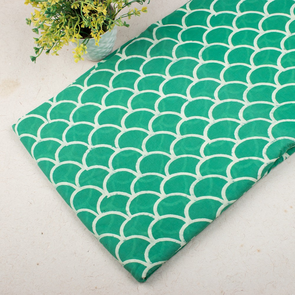 Hand Block Printed Cotton  Floral Green Fabric Pattern