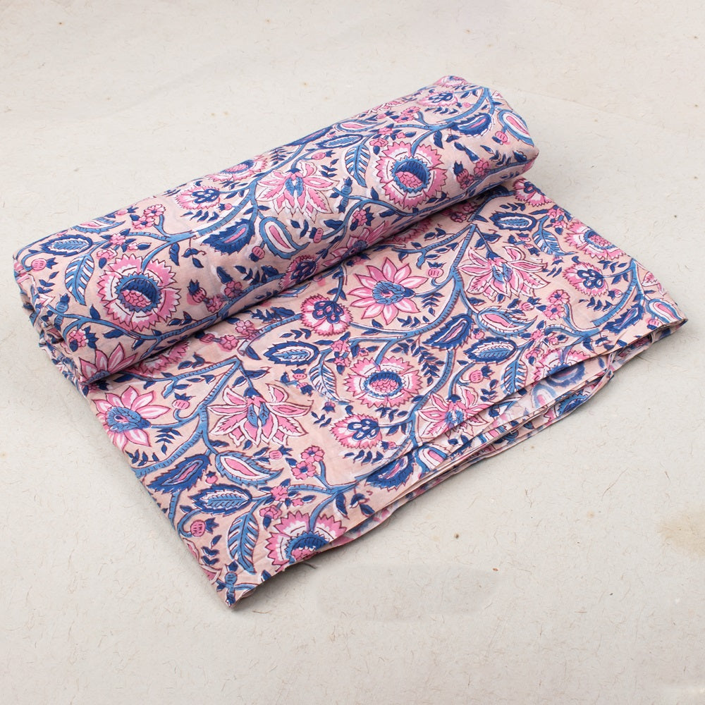 Floral Natural Hand Block Print Fabric