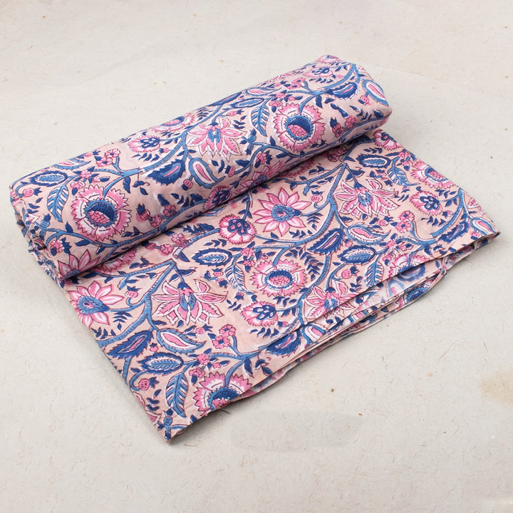 Floral Natural Hand Block Print Fabric