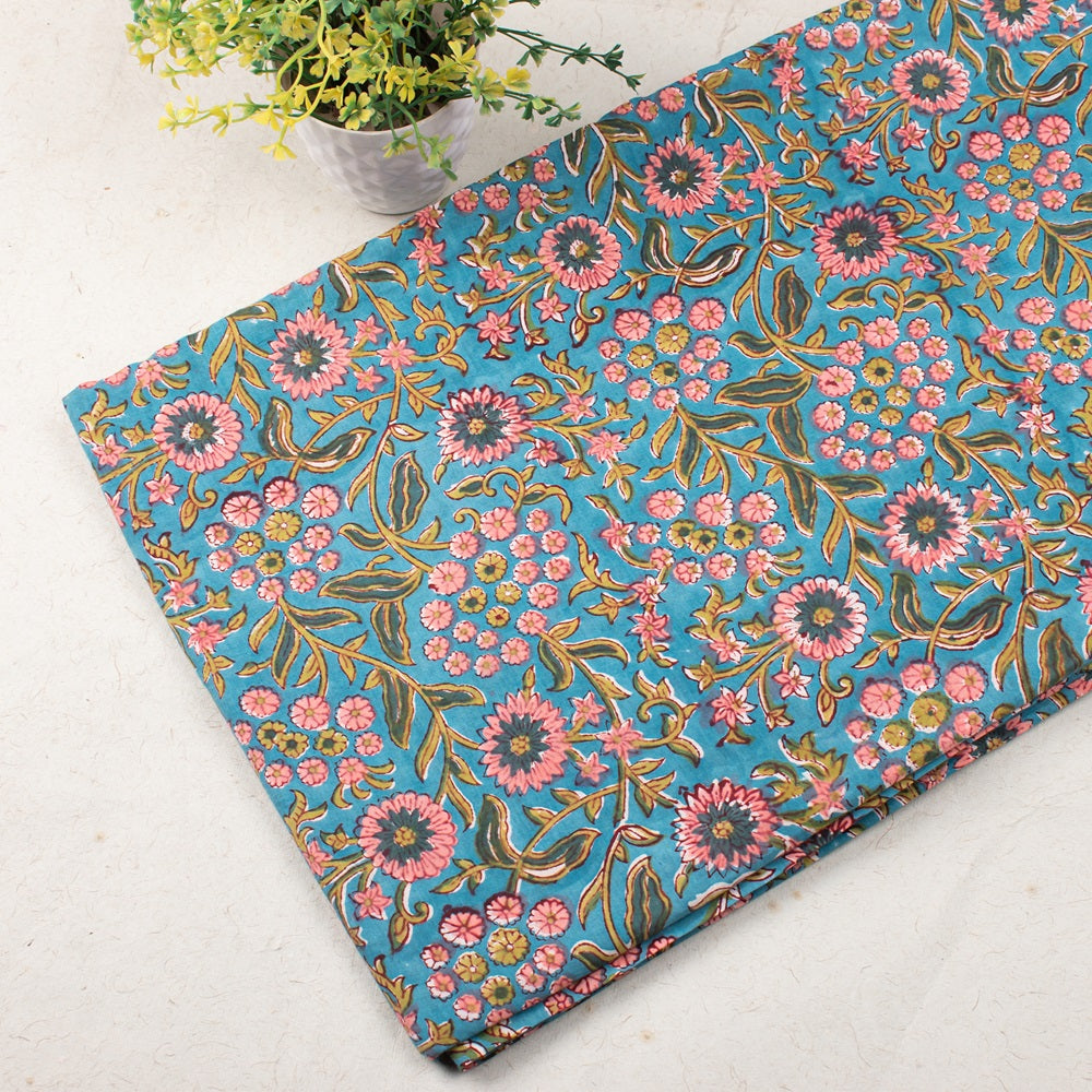 Light Blue Handmade Print Cotton Fabric
