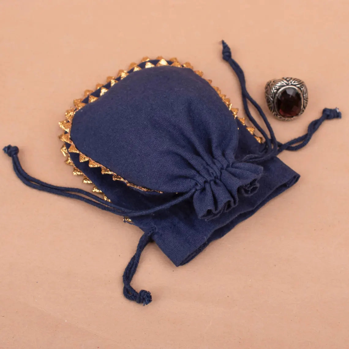 100 Regal Navy Designer Pouch: Trimmed with Shimmering Gold Lace