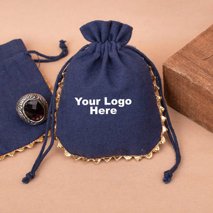 100 Regal Navy Designer Pouch: Trimmed with Shimmering Gold Lace