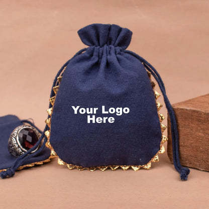 100 Regal Navy Designer Pouch: Trimmed with Shimmering Gold Lace