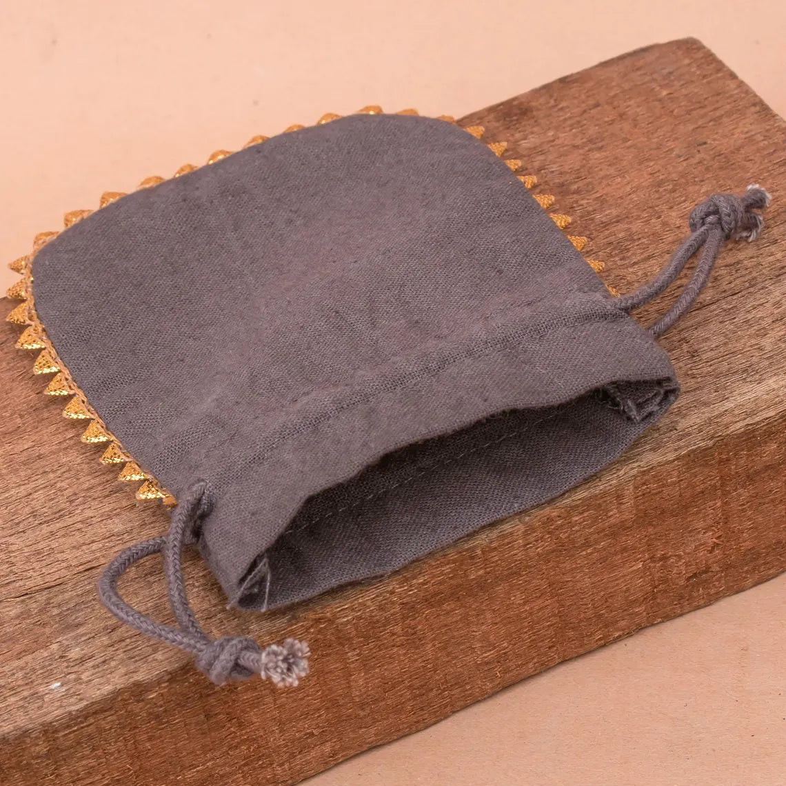 100 Mocha Designer Pouch: Handcrafted with Delightful  Round Gold Lace