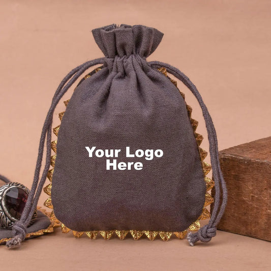 100 Mocha Designer Pouch: Handcrafted with Delightful  Round Gold Lace