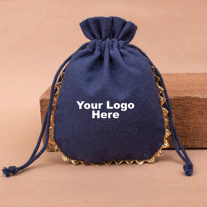 100 Regal Navy Designer Pouch: Trimmed with Shimmering Gold Lace