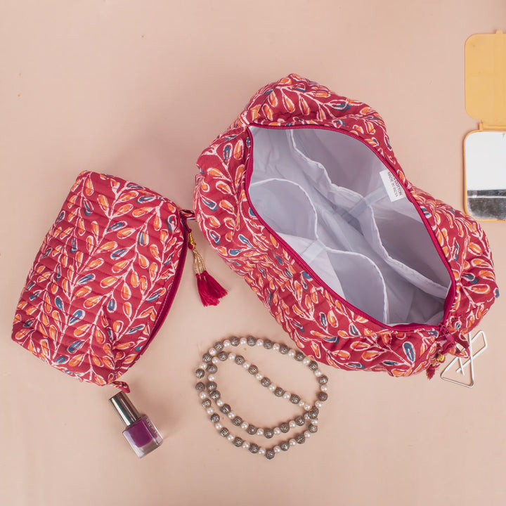Set of 3 – Quilted Makeup Bag | Cotton Cosmetic Pouch &amp; Organizer
