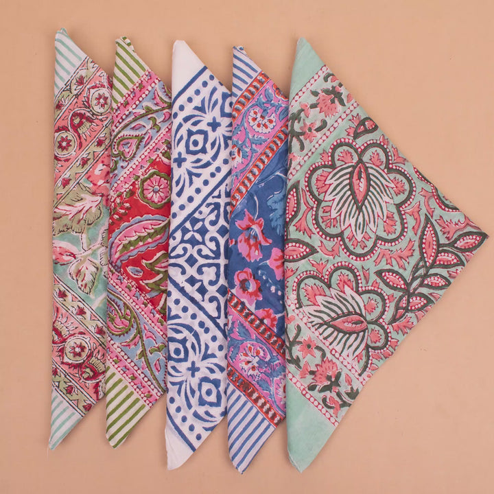 Set of 5 – Floral Cotton Bandanas | Printed Head Scarf &amp; Hair Wrap