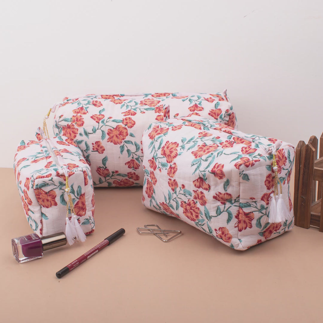 Floral Makeup Bag | Cotton Cosmetic Pouch &amp; Organizer