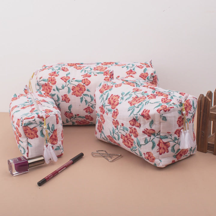 Floral Makeup Bag | Cotton Cosmetic Pouch &amp; Organizer