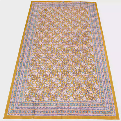 Boho Cotton Table Cover with Traditional Block Print Design - 60x90