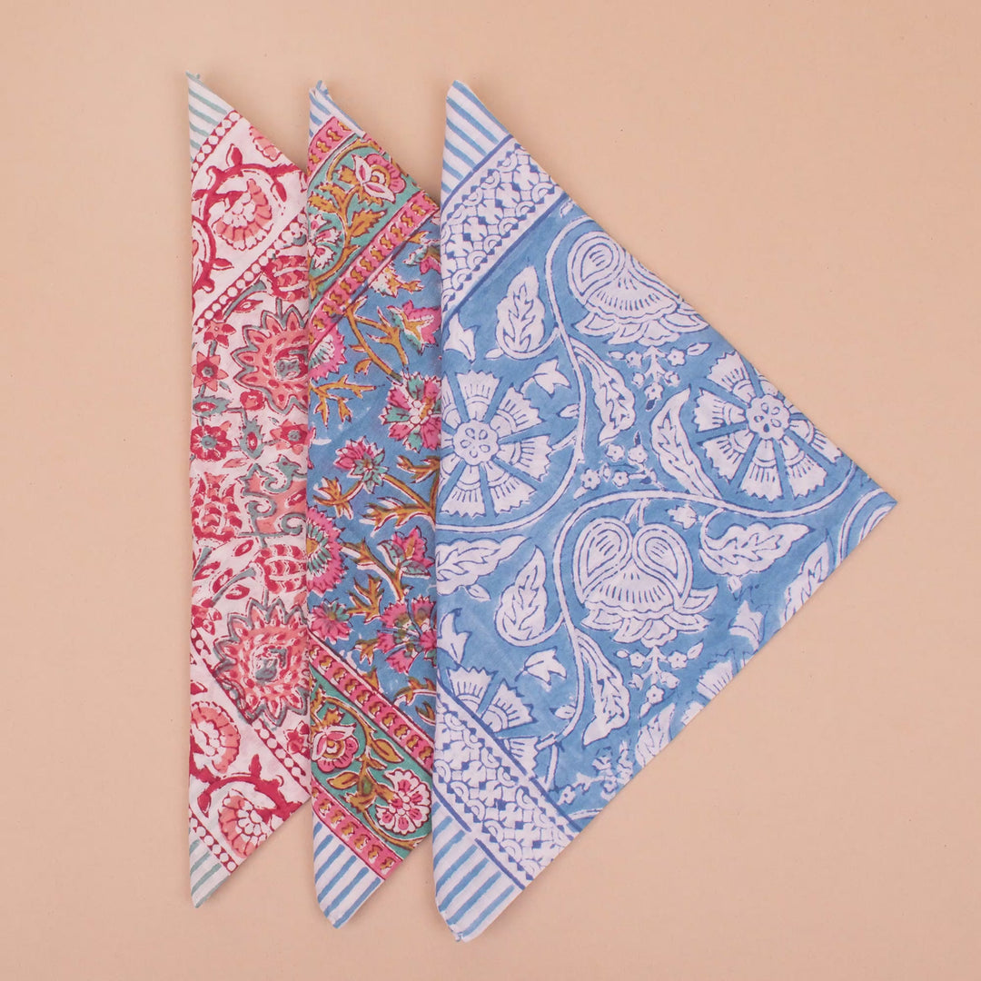 Set of 3 – Handmade Cotton Bandanas | Printed Head Scarf &amp; Hair Wrap