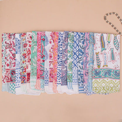 Set of 100 - Handcrafted Block Printed Cotton Bandana, Floral Paisley Scarf, Block Printed Design Hair Or Neck Wrap, Bohemian Unisex Accessory To All
