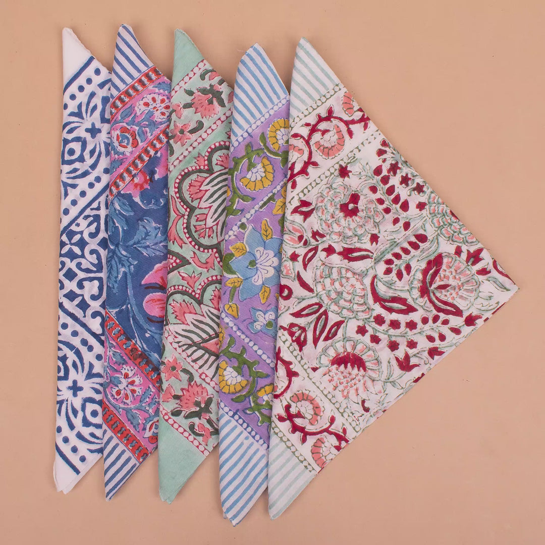 Set of 5 – Soft Cotton Bandanas | Neck Scarf &amp; Head Wrap