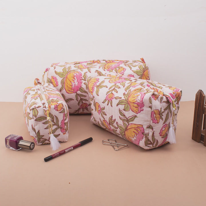Floral Makeup Bag | Cotton Cosmetic Pouch &amp; Organizer
