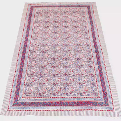 Handmade Block Print Cotton Tablecloth, Indian Floral Table Cover, Boho Dining Linen, Rustic Farmhouse Table Decor