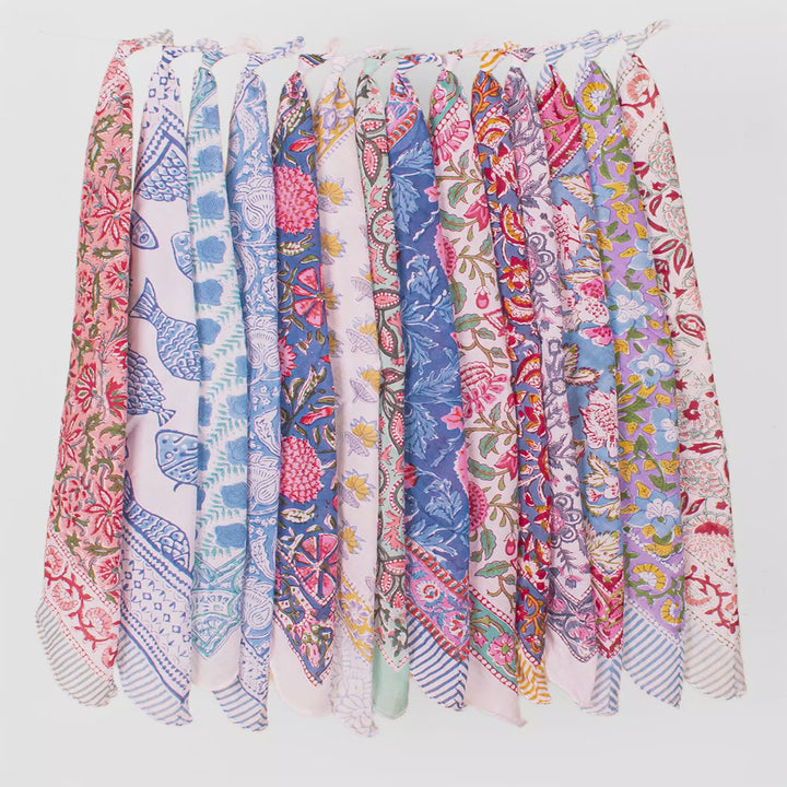 Set of 14 – Soft Cotton Bandanas | Printed Head Scarf &amp; Hair Wrap