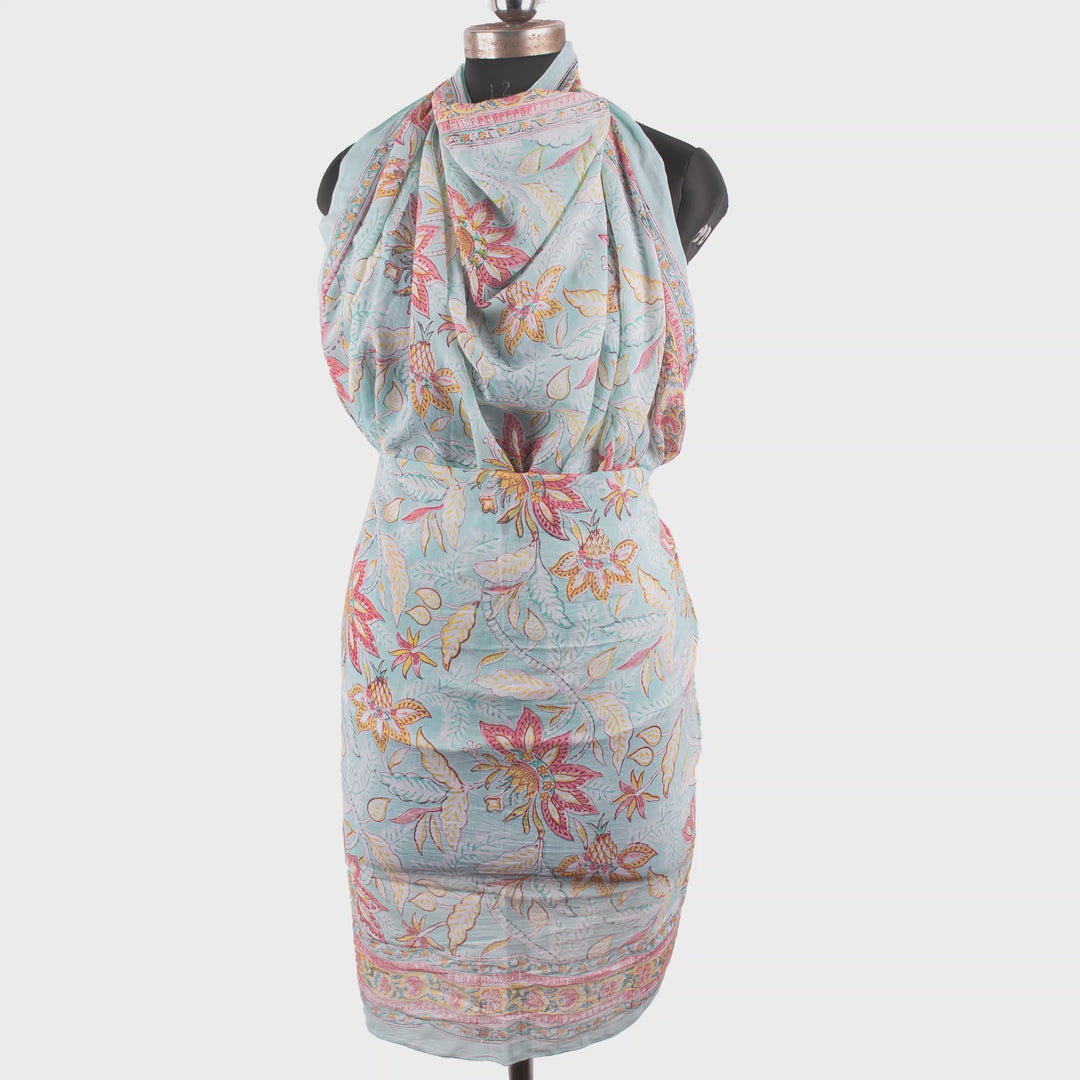 Floral Cotton Sarong | Beach Cover-Up &amp; Wrap Skirt