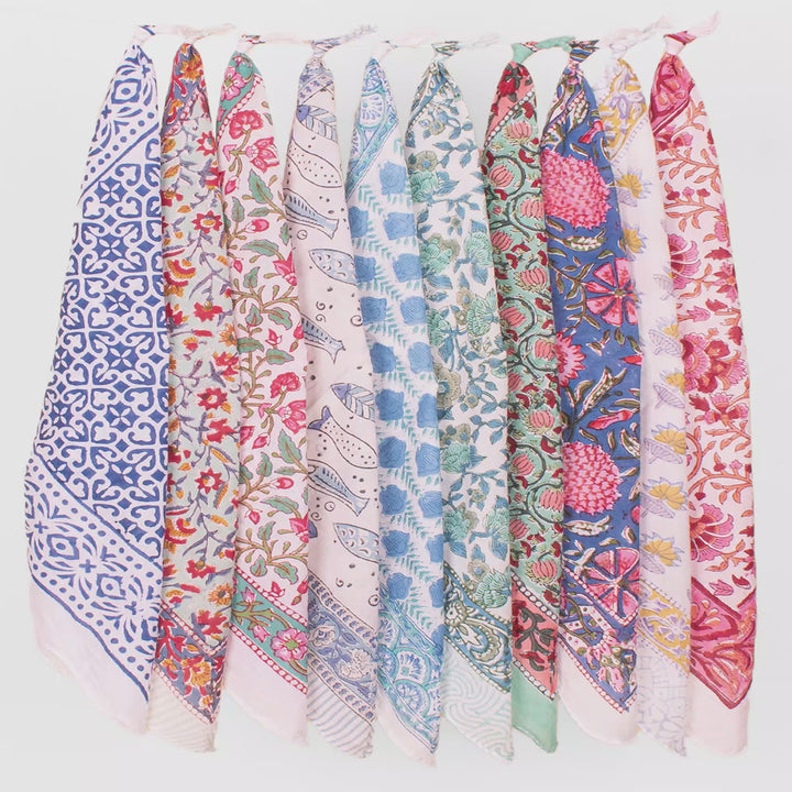 Set of 10 – Hand Block Cotton Bandanas | Head Scarf &amp; Hair Wrap