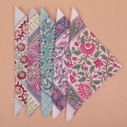 Set of 5 - 100% Cotton Bandana for Women & Men | Soft Breathable Printed Head Scarf