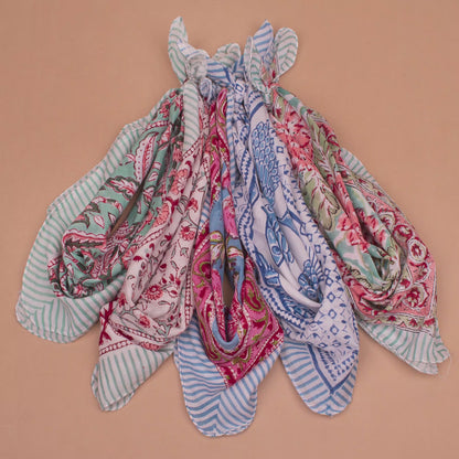 Set of 5 - Hand Block Printed Cotton Bandana | Handmade Fashion Head Scarf