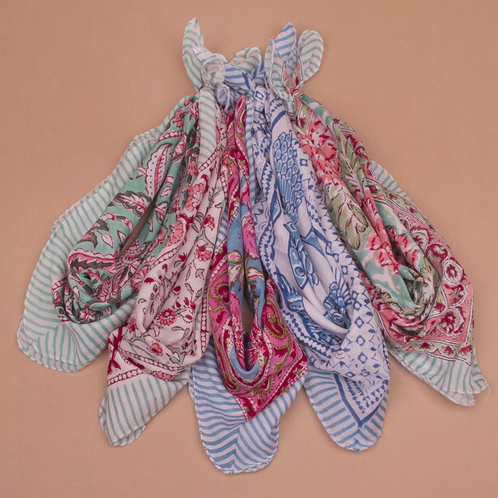 Set of 5 – Hand Block Cotton Bandanas | Printed Head Scarf &amp; Hair Wrap