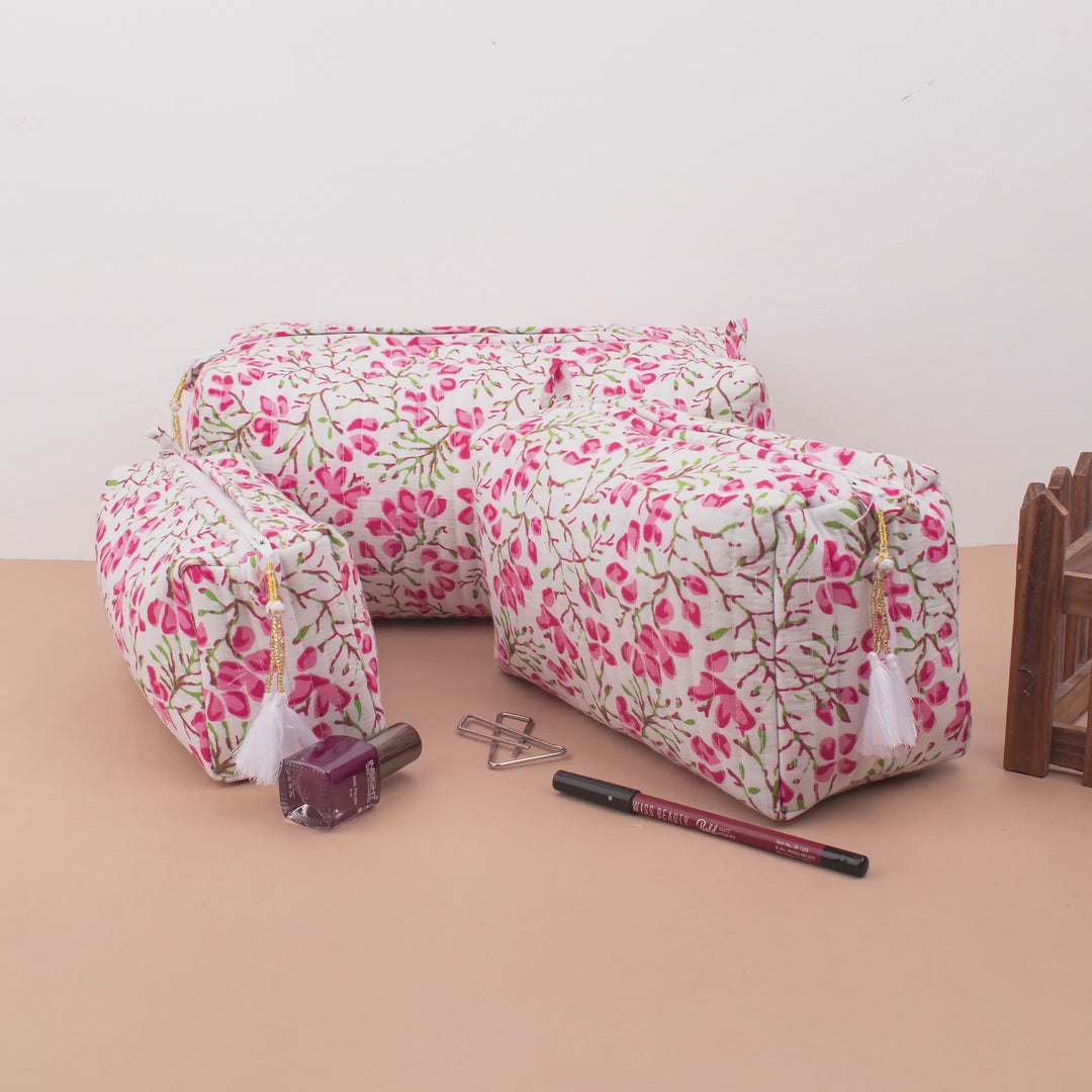 Floral Makeup Bag | Cotton Cosmetic Pouch &amp; Organizer
