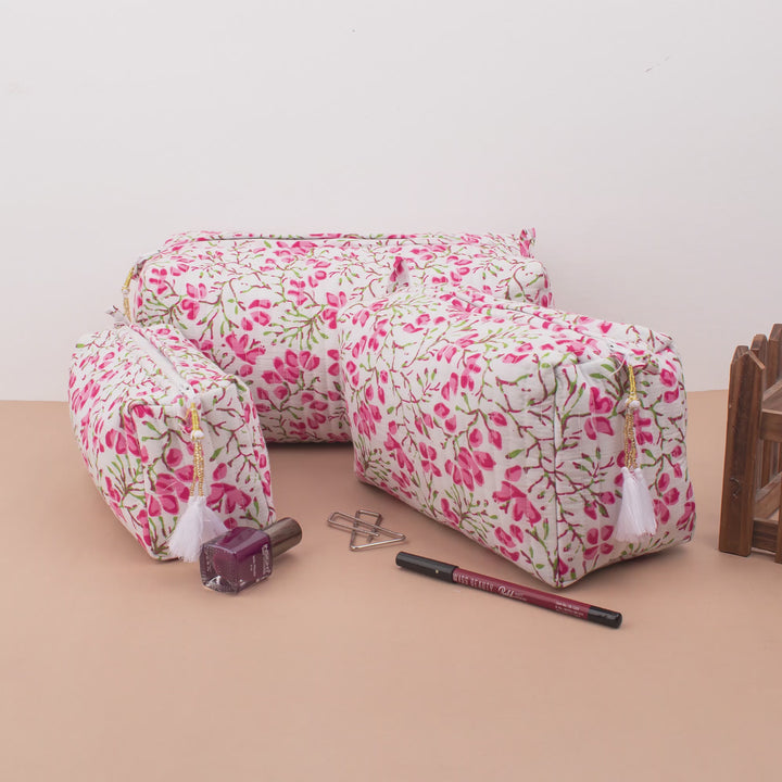 Floral Makeup Bag | Cotton Cosmetic Pouch &amp; Organizer
