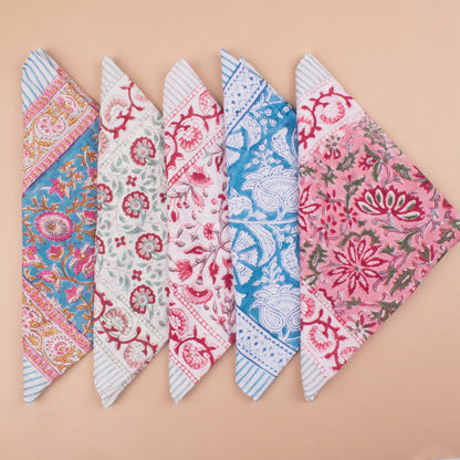 Set of 5 - Classic Cotton Bandana Scarf, Handblock Boho Print, Versatile Neck Wrap, Unisex Head Or Hair Tie Accessory, Unisex Design Bandana
