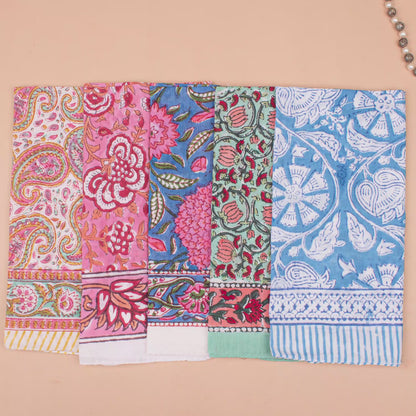 Set of 20 - Block Printed Cotton Bandanas, Lightweight Cotton Paisley Wrap For Hair Or Neck, Boho Summer Accessory, Thoughtful Handmade Gift