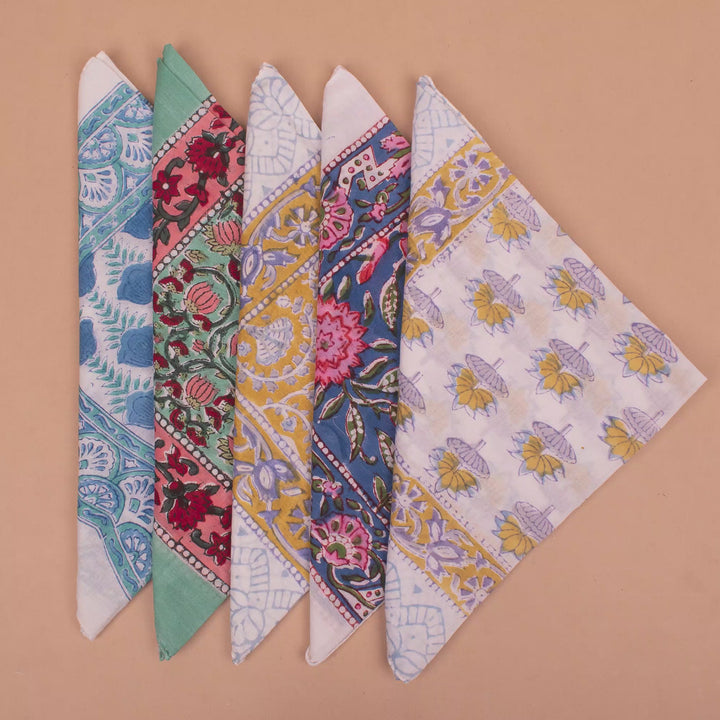 Set of 5 – Premium Cotton Bandanas | Head Scarf &amp; Hair Wrap
