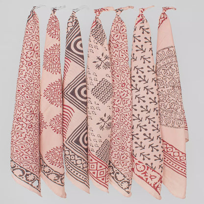 Set of 7 - Organic Cotton Head Wrap For Bikers & Travelers, Handmade Eco-Friendly Block Print Scarf, Pet Dog Bandana, Stylish Boho Square Accessory, Unisex Bandana