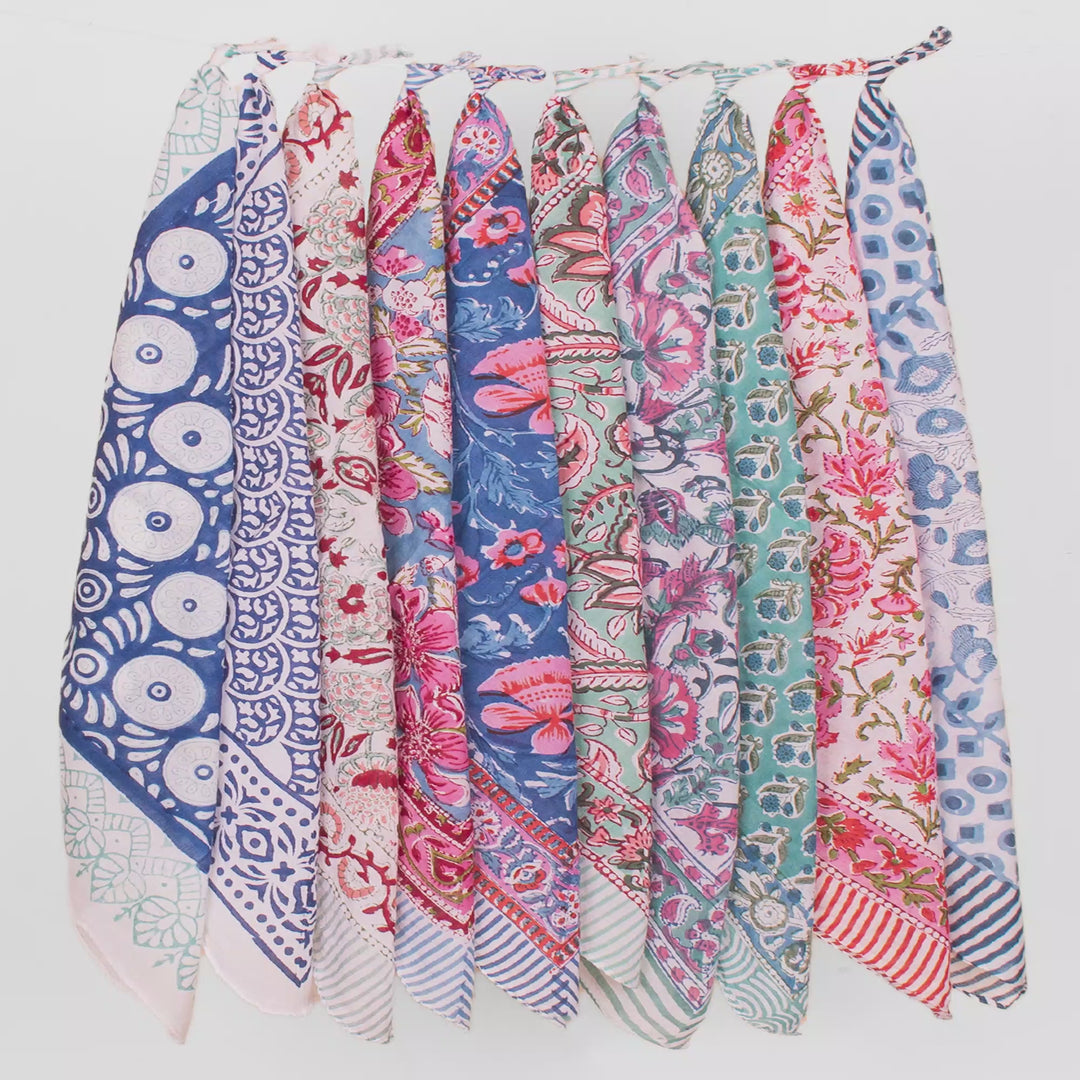 Set of 10 – Soft Cotton Bandanas | Printed Head Scarf &amp; Hair Wrap