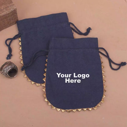 100 Regal Navy Designer Pouch: Trimmed with Shimmering Gold Lace