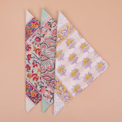 Set of 3 - Boho Cotton Bandana with Unique Prints | Trendy Head Scarf for Travel, Festivals & Daily Fashion