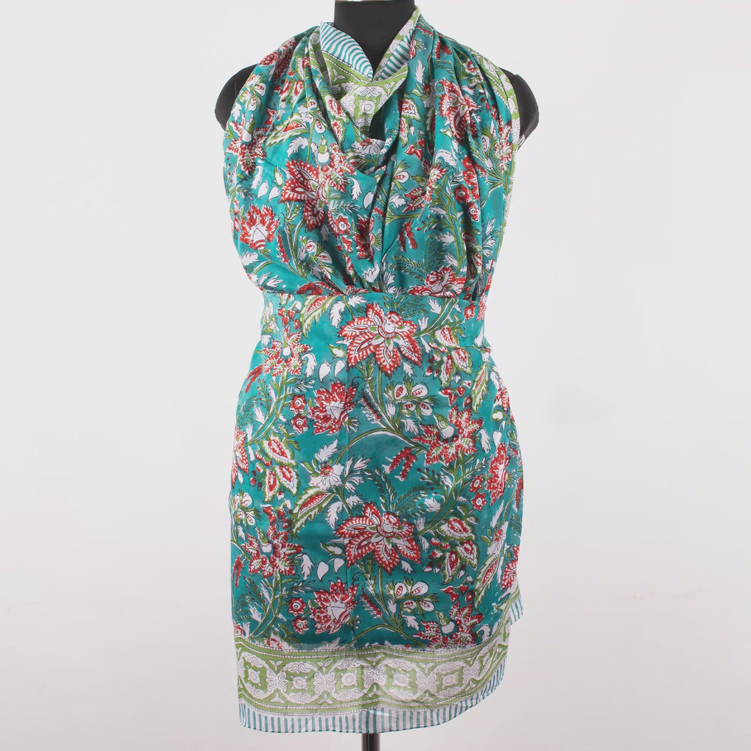 Floral Cotton Sarong | Beach Cover-Up &amp; Wrap Skirt