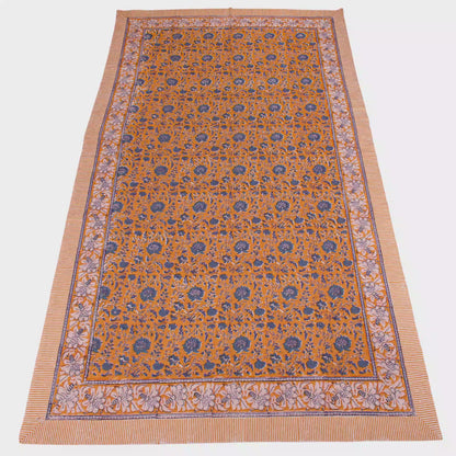 Floral Block Print Cotton Tablecloth for Modern Dining Spaces - 60x90