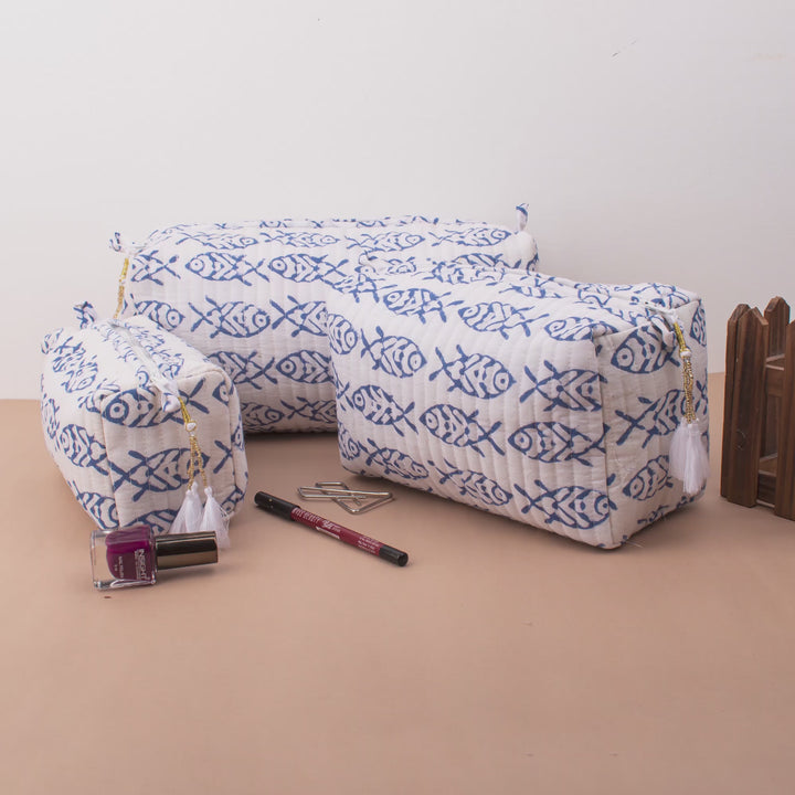 Quilted Makeup Bag | Cotton Cosmetic Pouch &amp; Organizer