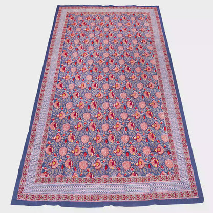 Elegant Floral Dining Table Cover in Hand Block Printed Cotton - 60x90