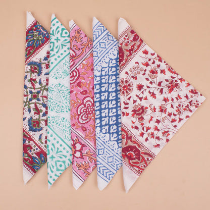Set of 5 - Handmade Paisley Cotton Bandana Scarf, Boho Block Print Wrap, Lightweight Summer Fashion For Women Or Men, Eco-Friendly Gift Idea
