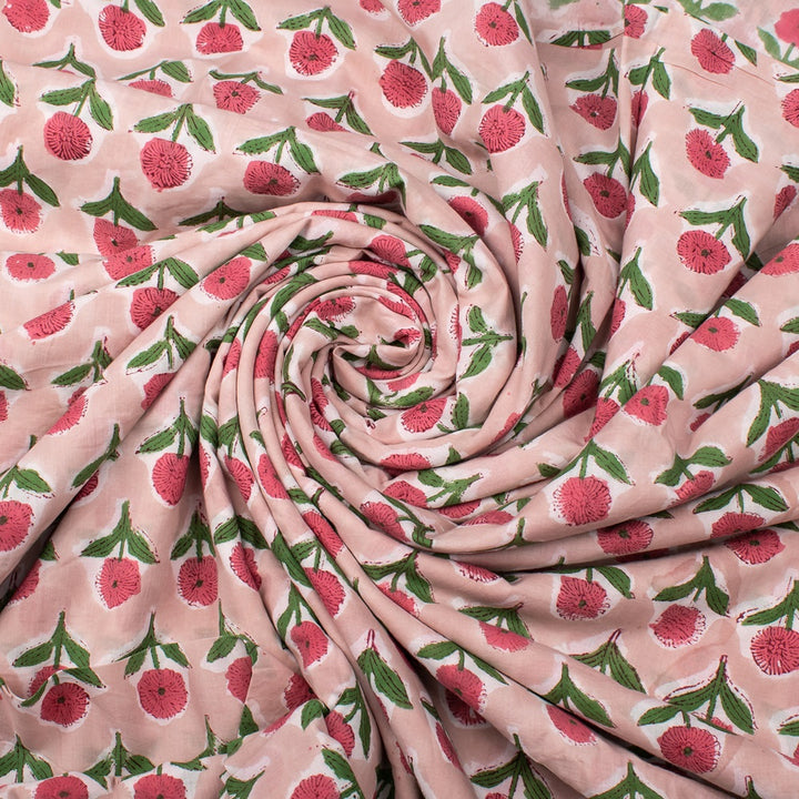 Print Cotton Pink Fabric Dress Sewing Material