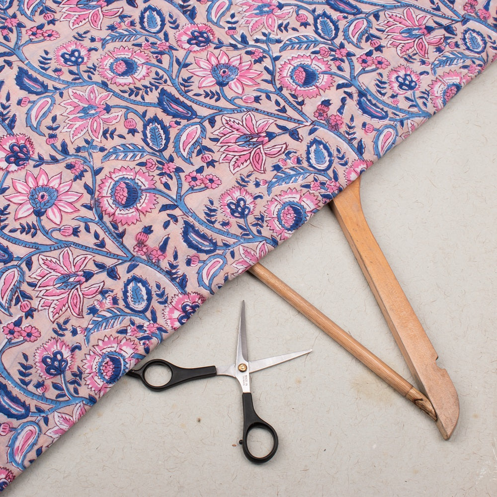 Floral Natural Cotton Hand Block  Fabric 
