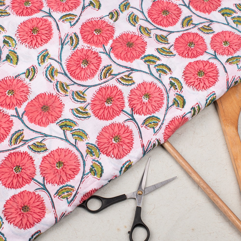 Printed Cotton Flower Pattern Gray Fabric