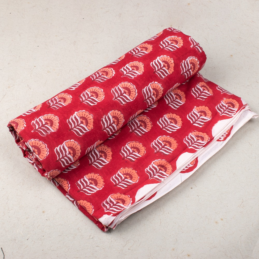 Printed Cotton Multi Floral Red Fabric